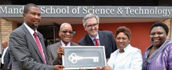 (Left to right): Mandla Mandela, Jacob Zuma, Siegmar Pr&#246;bstl, Angie Motshekga and Noxolo Kiviet at the opening ceremony.